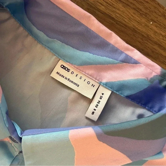 ♥️ ASOS  DESIGN capped sleeve shirt in lilac and blue marble 4 - Picture 3 of 8